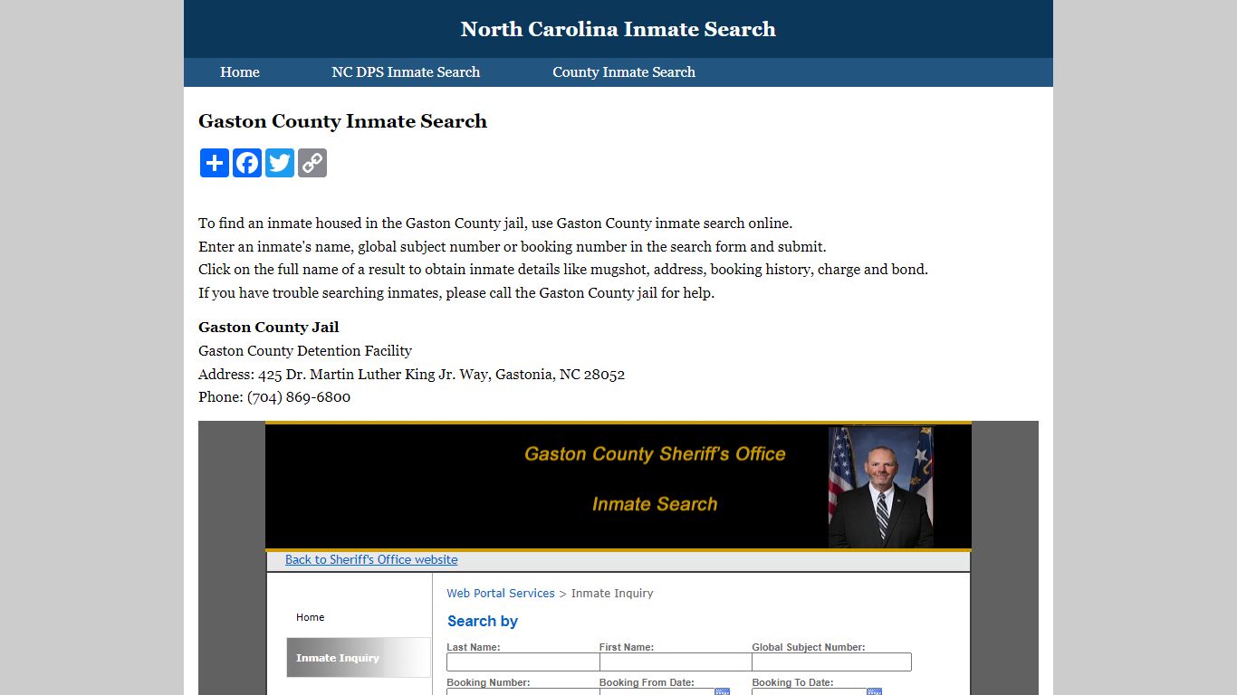 Gaston County Inmate Search - North Carolina Inmate Search
